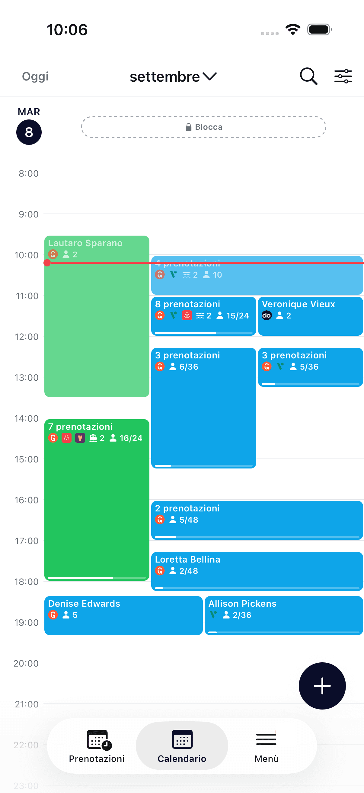 Il calendario di Holidoit Business con le prenotazioni dei diversi canali di vendita
